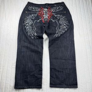 Delf Trading Imperious Jeans Men 36x28.5 Black Embroidery Goth Skater VTG Y2K